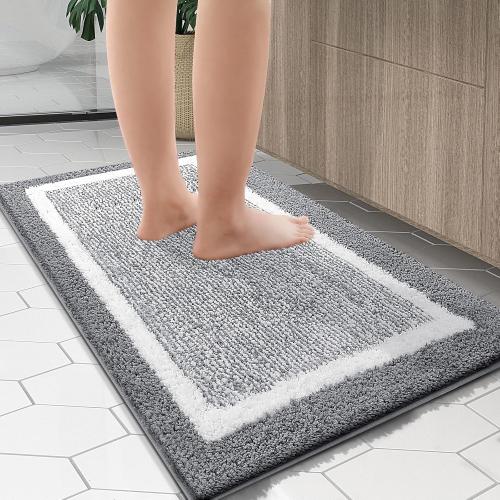 OLANLY Bathroom Rugs 24x16, Extra Soft and Absorbent Microfiber Bath Mat, Non-Slip, Machine Washable, Quick Dry Shaggy Bath Carpet, Suitable for Bathroom Floor, Tub, Shower (Small, Grey)