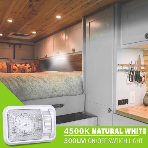Leisure LED 5 Pack 12V Led RV Ceiling Dome Light RV Interior Lighting for Trailer Camper with Switch, Single Dome 300LM (Natural White 4000-4500K, 5-Pack)