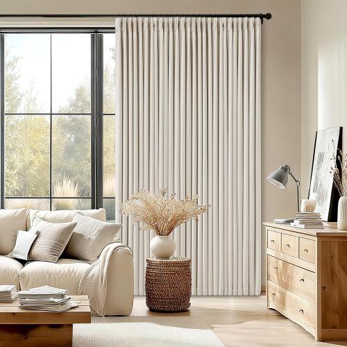 Extra Wide Pleated Linen Blackout Curtains 84 Inches Long for Bedroom Sliding Glass Door Memory Trained Pinch Pleat Double Layer Black Out Room Darkening Heat Blocking Curtain 70W x 84L 1 Panel