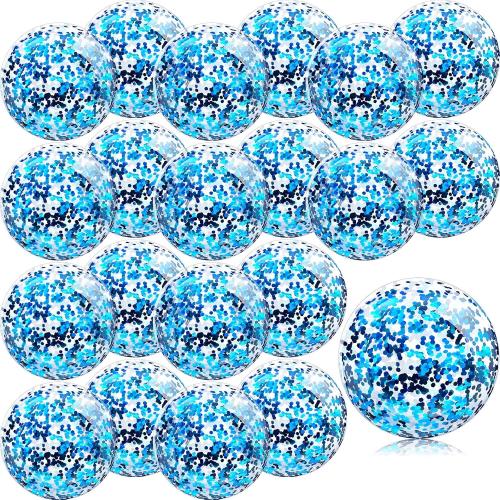 Zhanmai 20 Pieces 8 Inch Mini Glitter Beach Balls Bulk Clear Inflatable Pool Beach Ball for Summer Party Favors for Pool and Decorations(Blue)