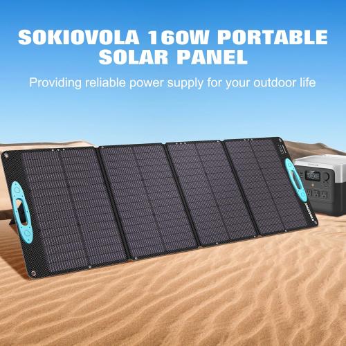 N-Type 16BB 160W 18V Portable Solar Panels for Power Station,25% High Conversion Efficiency ETFE Foldable Solar Panel Charger with Adjustable Kickstand Solar Panel for Camping Outdoor RV
