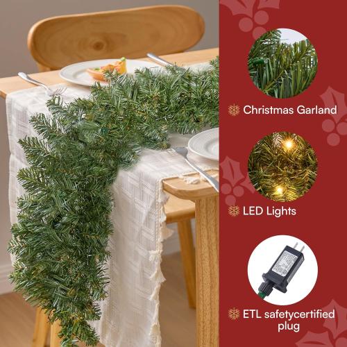 Joiedomi 9Ft Christmas Garland Prelit with 50 Count Light, Plug in Lighted for Home & Office Xmas Decorations Indoor and Outdoor Decor Holiday Decorations Xmas Garland Christmas Window Decor