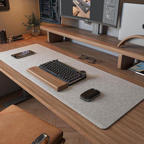 DawnTrees Felt Desk Pad,Keyboard Mat (35.5x12Inches),Large Felt Mouse Pad,Computer Desk Mat XL,Desk Protector for Office (Light Gray)