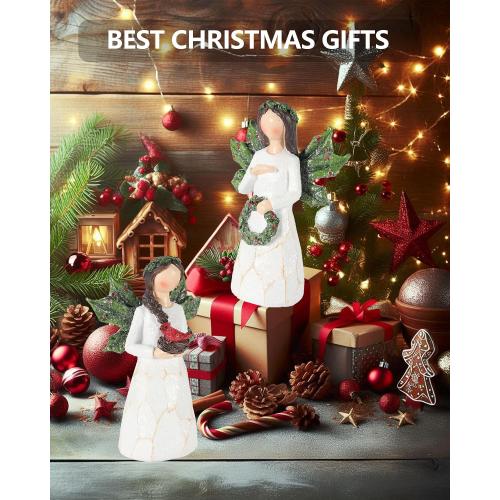 GoGnome Set of 2 Sparkling Christmas Angel Figurines with Glitter Wings and Festive Accents - 5.1'' Ornaments Perfect for Holiday Decor Christmas Decorations (Xmas Angels)