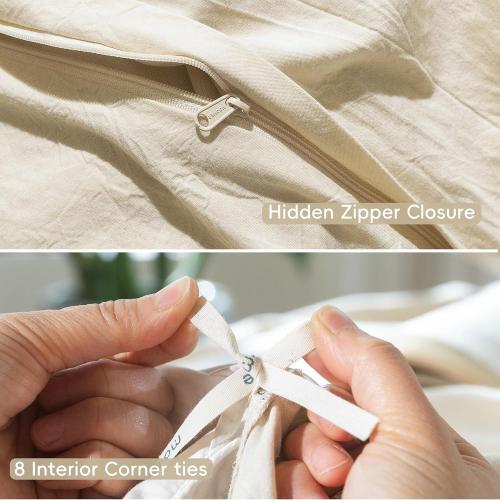 MooMee Bedding Duvet Cover Set 100% Washed Cotton Linen Like Textured Breathable Durable Soft Comfy (Heathered Almond Milk Grey, Twin 68x90)