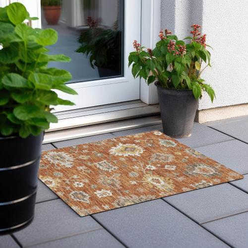 Addison Rugs Chantille ACN753 Orange 1'8 x 2'6 Indoor/Outdoor, Machine Washable, Easy Clean, Non Shedding, Bedroom, Living Room, Dining Room, Kitchen, Patio Rug