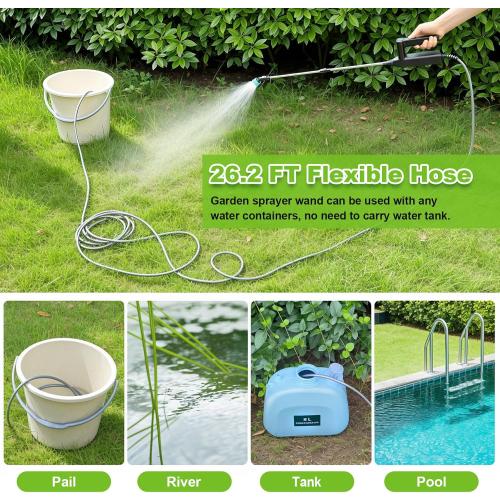 Size 32 inch Battery Powered Sprayer Wand, 32 Inch Garden Sprayer Telescopic Wand with 3 Adjustable Speeds, Battery Indicator, 26.2 FT Hose, 7.4V Rechargeable Water Sprayer Wand with 4 Adjustable Nozzles & Filter