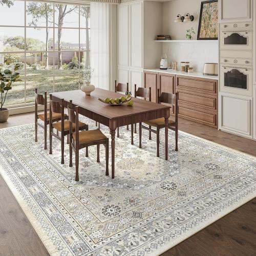 zesthome Size 9x12 Color  beige Area Rugs,Stain Resistant Washable Rug,Ultra-Thin Rugs for Living Room,Bedroom,Non-Slip Backing Home Decor Large Area Rug (Beige,9'x12')
