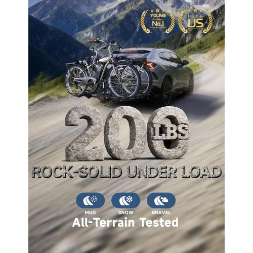 Young Bike Rack Hitch for Car - 200LB 2-Bike Rack Hitch Mount Platform Style Hitch Bike Rack，Smart Tilting & Easy Fold for Car SUV with 2 Inch Receiver，Bike Carrier Fits Up to 5-inch Fat Tire