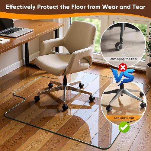 Antok Irregular Tempered Glass Chair Mat, 36x48 Office Chair Mat for Carpet & Hardwood Floors, Heavy Duty 0.2 Desk Chair Mat for Smooth Rolling at Home or Office