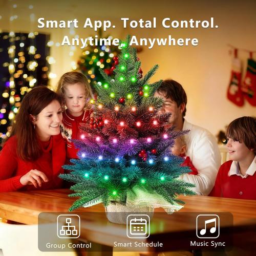 Brizled Smart Mini Christmas Tree, 22.8in DIY Smart-Lit Tabletop Tree with 75 LED RGB Lights, App/Voice Control 159  Scenes Mini Xmas Tree USB C Music Small Tree Work with PD Power for Fireplace Desk