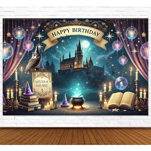 Wizard Happy Birthday Banner Wizard Happy Birthday Backdrop 6x4ft Wizard Party Decorations Magical Bdy Decorations Magical Party Decorations Wizard Backdrop for Room Decorations