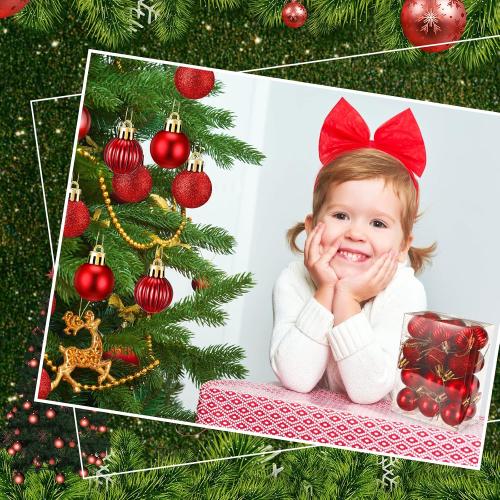Sumind 48 Pieces Christmas Mini Balls Ornaments 1.2 Inch Miniature Glitter Balls Xmas Tree Small Hanging Decorations Pendants for Holiday Party Wedding Home DIY Craft Decor(Classic Style,Red)