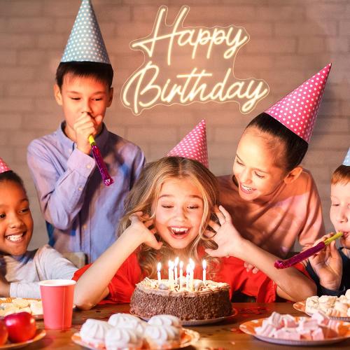 Kavaas Happy Birthday Neon Sign 16.5 x 12.2, Neon Happy Birthday Sign for Backdrop with Dimmable Switch - Birthday Light Up Sign Party Decoration (Warm White)