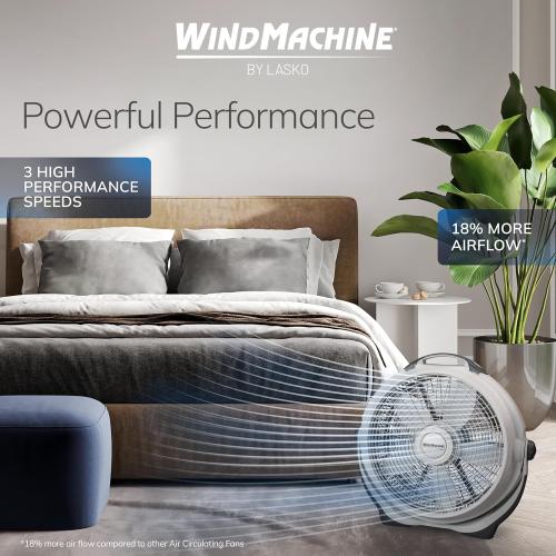 Lasko Wind Machine Fan, Air Circulator Fan with 3 Speeds, 20 Model 3300, Gray
