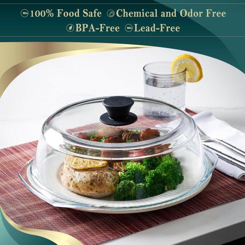 10in Tall Glass Microwave Splatter Cover for Food - Cookware & Bakeware Serving Dish Cover, Plate Splatter Guard Lid with Easy Grip Silicone Handle Knob - 100% Food Grade BPA Free & Dishwasher Safe - 10in.