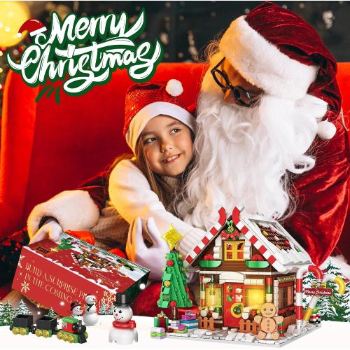 Christmas Gingerbread House Building, Christmas Village House Building Set, Contain Christmas Tree and Train, Xmas Brick Toy Gifts for Adults Teens and Kids 1288PCS