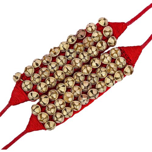 Dancing Bells Ghungroo Pair Indian Classical Dance Accessories with Colored Cushion Pad Best Dance Metal Brass Anklets Bells Ghunghroo Pad (Red, Triple Line)