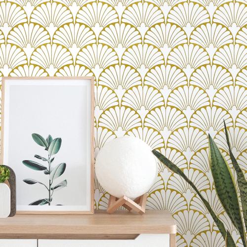 MelunMer Gold Peel and Stick Wallpaper Boho Gold Contact Paper for Cabinets Self Adhesive Removable Wallpaper for Bedroom/Bathroom Modern Contact Paper Leaf Ginkgo Biloba 393 in L 17.3In W