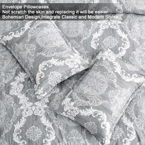 Grey Comforter  Damask Texture Gray Bed in a Bag Microfiber Boho Comforter
