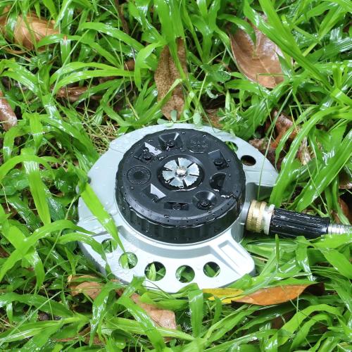 ARMY GREEN VEGO I Metal 9-Pattern Turret Lawn Sprinkler, 9 Pattern Garden Sprinkler with Heavy-Duty Metal Base, Great for Small, Shaped, Medium-Sized Yard Areas, Coverage Area Up to 1,022 Sq.Ft