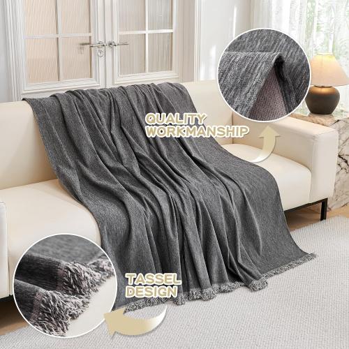 MYSKY HOME Couch Cover for Dogs, Washable Couch Covers, Non Slip Sofa Cover, Couch Cover 2 Cushion Sofa Dogs Furniture Protector with Tassels, Chenille Sofa Slipcover for Pets, 71x118, Dark Grey