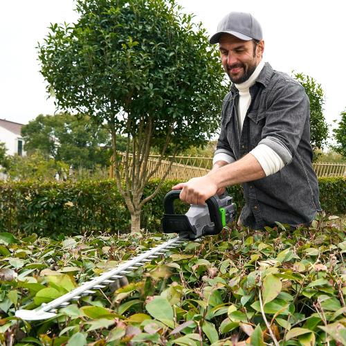 Grey and Green 26-Inch Hedge Trimmers Cordless with Battery 60V Electric Bush Trimmer 5Ah Battery Power Heavy Duty Hedge Trimmer Brushless|Dual Action Steel Blades|1 Cutting Capacity for Shaping Hedges Shrubs