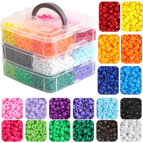 Pony Beads for Bracelets 3600 Pcs Plastic Beads for Friendship Bracelets Necklace 6x9mm 18 Solid Colors