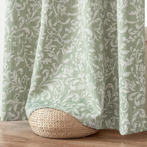 jinchan 80% Blackout Curtains for Living Room, Farmhouse Drapes with Scroll Floral Patterned for Bedroom, Grommet Top Thermal Insulated Curtains, Vintage Country Drapes 2 Panels Green