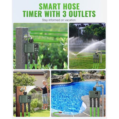 WiFi Water Timer for Garden Hose, Sprinkler Timer 3 Zone, 984ft RF Range, 3 Outlet Smart Hose Watering with APP WiFi Irrigation Controller, Automatic Irrigation System/Rain Delay/Manual Watering