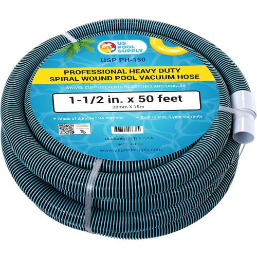 U.S. Pool Supply Pool Vacuum Hose - 1-1/2 x 50' Professional Heavy Duty Pool Hose for Inground, Spiral Wound with Kink-Free Swivel Cuff - Connect to Vacuum Heads, Skimmer, Cleaner, Filter Pump Inlet