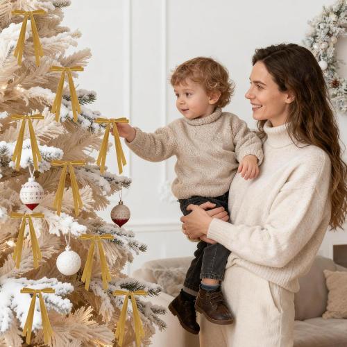 24 Pcs Christmas Bows for Tree, Light Brown Velvet Ribbon Bow for Christmas Tree, Pre-Tied Vintage Xmas Bows for Xmas Trees Wreaths Gifts Wedding Indoor Outdoor Decorations, 5 x 7 Inch