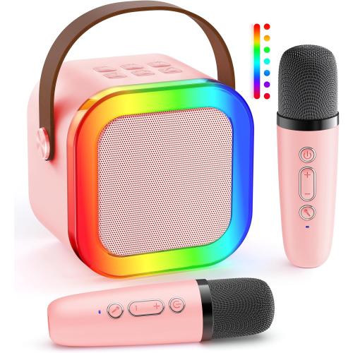 Mini Karaoke Machine: Portable Bluetooth Karaoke Speaker with 2 Wireless Microphones for Family Home Party -Singing Speaker System - Stage-subwoofers (P-Ink)