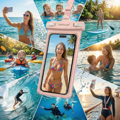 wellhouse 3D Waterproof Phone Pouch with Lanyard,Premium TPU100FT Deep Waterproof Phone Case for iPhone 17 16 15 14 13 12 Pro Max XS Samsung,Snorkeling, Surfing, Kayaking,Skiing,Hot Springs