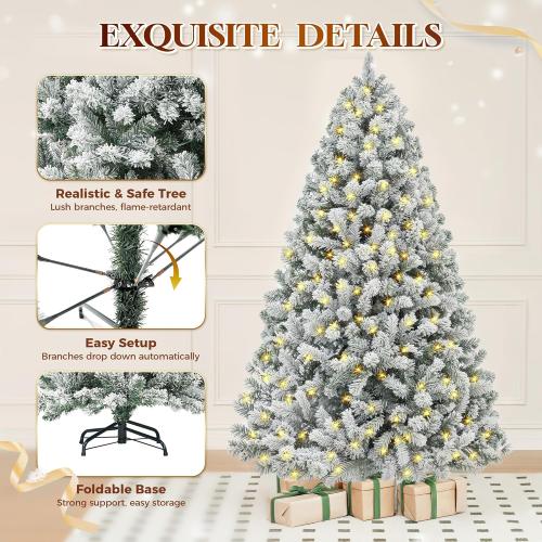 HOLLO STAR 6 ft Flocked Prelit Christmas Tree with 350 LED Lights, App Control, Artificial Christmas Tree, Multi-Color RGBW Lights, 947 Branch Tips, Snow Xmas Tree, for Home, Party