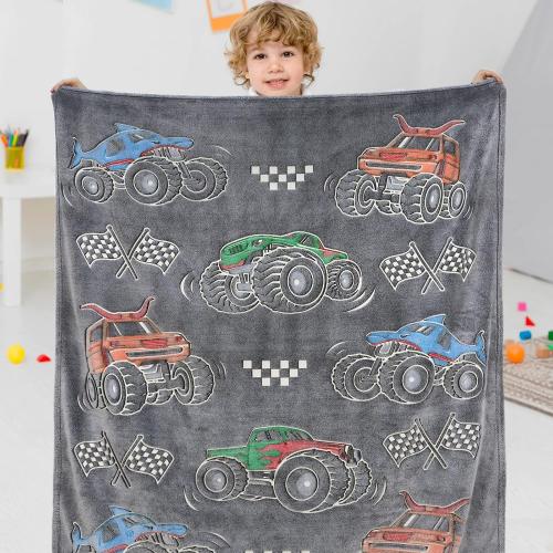 Boys Truck Car Toys Unique Gifts for Kids Glow in The Dark Blanket Glowing Cartoon Tractor Throw Blanket Soft Fleece Blanket Excavators Room Bed Sofa Decor Blankets