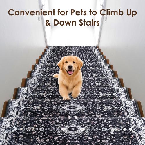 Brakki Bullnose Stair Treads for Wooden Steps, Non Slip Stair Carpet for Indoor Runner and Pets, Soft Edging Staircase Protectors Reusable, Washable, 29.5x9.5x1.5 2pcs, Black