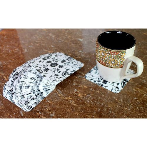eSplanade Disposable Printed Paper Coasters - Use and Throw Reversible Paper Coasters - Set of 100 - Black Floral