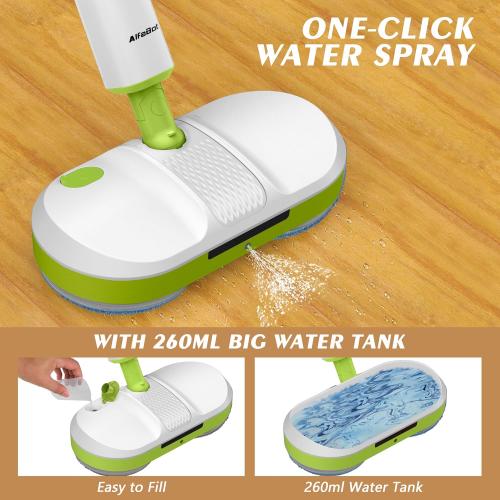 AlfaBot Cordless Electric Mop for Floor Cleaning, Dual Spin Mop with LED Headlight /Water Spray/Self-Propelled,Clean up to 2700 ft²