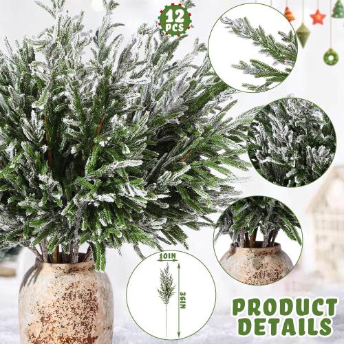 12 Pack Christmas Artificial Snow Norfolk Pine Branches 36 Inch Real Touch Faux Branches for Vase Realistic Greenery Pine Picks Suitable for DIY Crafts Holiday Garland Wreath Home Decoration