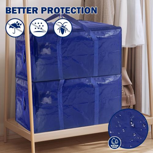 4 Pack Extra Heavy Duty Large Moving Bags with Strong Zipper & Carrying Handles, Sturdy Clothes Storage Bags Totes Bins, Packing Moving Boxes College Supplies, Dark Blue - 24 gal‼️used‼️