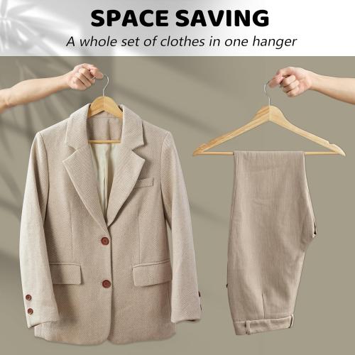 Wooden Hangers 20 Pack, Durable Wood Hangers with 360° Swivel Hook & Notches, Slim Coat Hanger Wooden for Closet, Natural