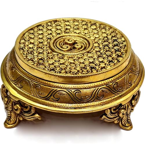 eSplanade Brass Decorative Round Pooja God Stool | Brass Chowki | Home Decor Sitting Table - 7 Inches