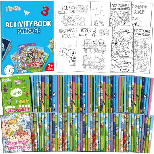 gisgfim 48 PCS Mini Activity Books Coloring Books Party Favors Bulk Challenging Game Include Mazes Dot to Dot Word Search Word Scramble for Ages 4-12 Goodie Bags Stuffers Kids Wedding Activities