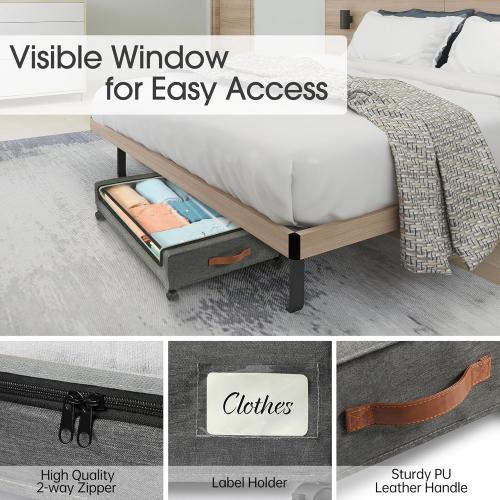 Yecaye Under Bed Storage with Wheels, 2Pack Under Bed Storage Containers, Underbed Shoe Storage Organizer, Rolling Under Bed Metal Drawers for Clothes, Blankets(30.71 x 16.93 x 6.69 in)