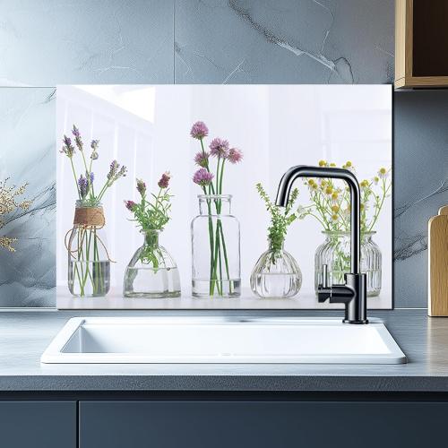 DAIFURONGE Flower Vase,Tempered Glass Backsplash for Kitchen,Easy to Clean, One Piece Glass Behind Stove Splashback Panel, Home Kitchen Wall Decor (30x14(76.2x35.56cm))