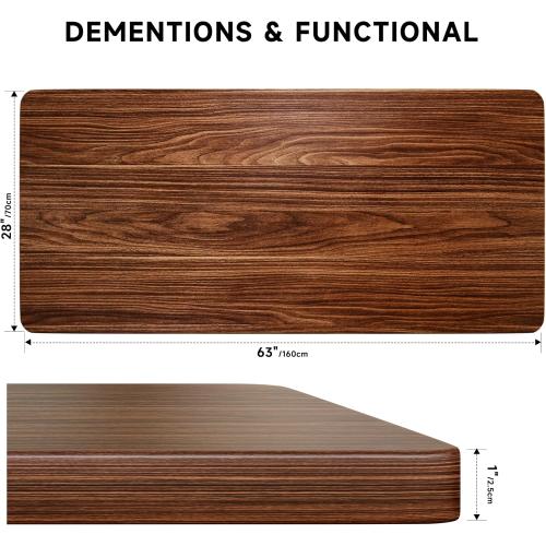 BIZUM Whole-Piece Particle Board Table Top Wood Countertop for Standing Desk DIY, 63x28x1 Inch Walnut Desk Top