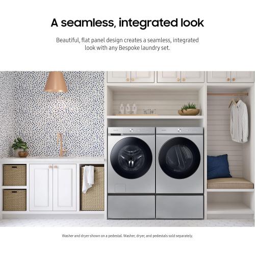 SAMSUNG 27-Inch Bespoke Front Load Washer Dryer Pedestal Stand w/ Pull Out Laundry Storage Drawer, WE502NT, Silver Steel