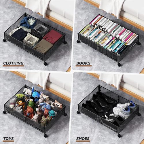 PHINOX Under Bed Stroage Container with wheels,Patterned,Metal,2 Pack,Black