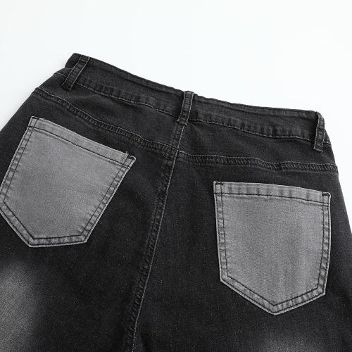 THUNDER STAR Women Large Patchwork Flare Jeans Stretch High Waisted Bell Bottom Raw Hem Denim Pants